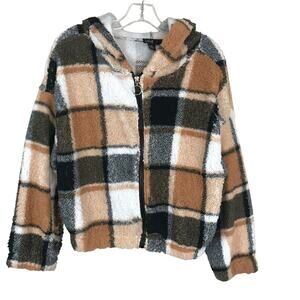 LOVE Brand Plaid Fleece Hooded Jacket